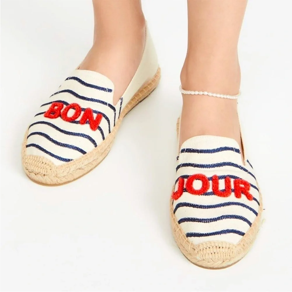 NEW SOLUDOS Bonjour Natural Navy Stripe Espadrilles Size 6